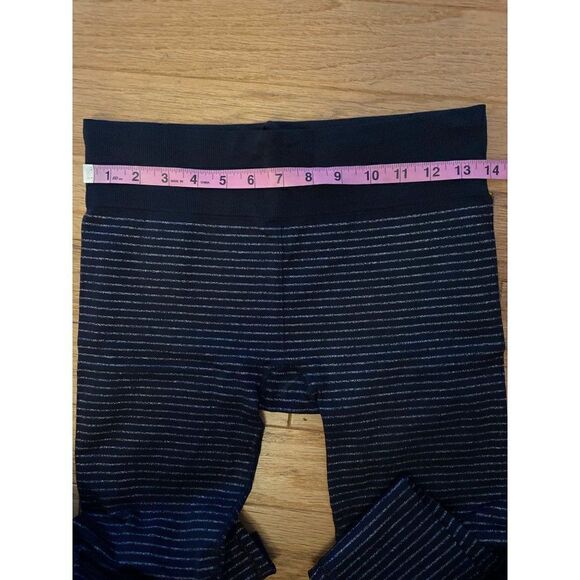 Athleta womens Black Silver Metallic Shimmer Striped pull on mid-rise pants sz M - Picture 6 of 8